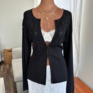 2000s Vintage CABO Sequin Beaded Cardigan Sweater Black Hook Closure Size Medium